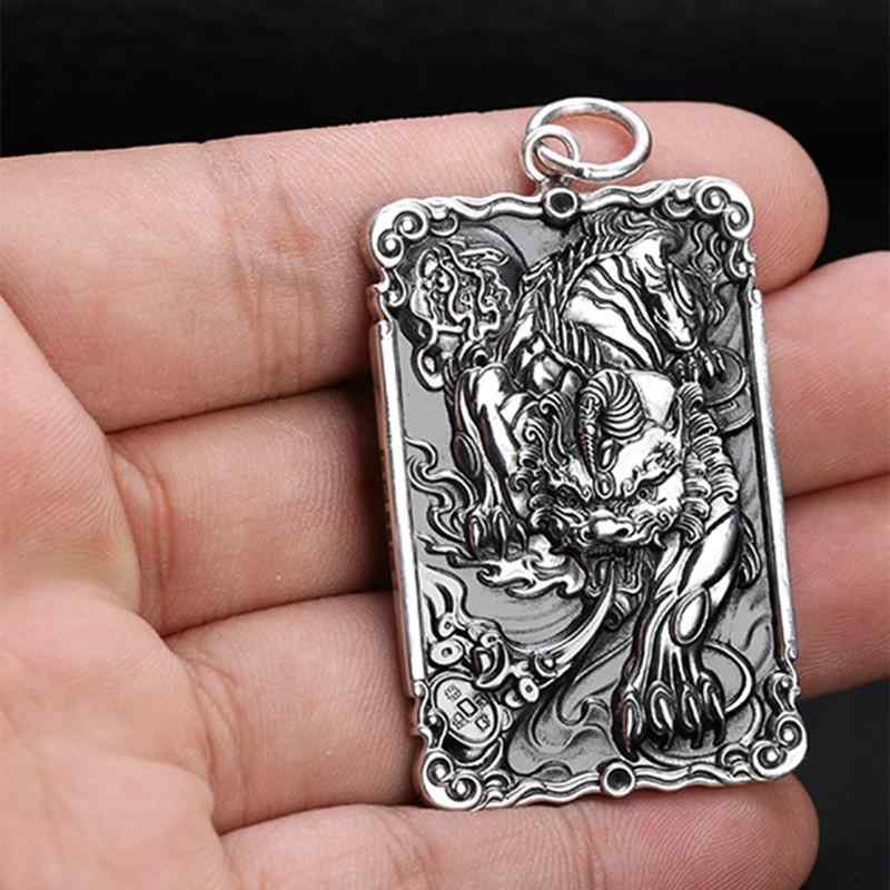 ネックレス メンズ 男性用 純銀 999シルバー 貔貅 関羽 ペンダント レトロ アンティーク調 中国風 個性的 迫力 力強い 開運 お守り カジュアル