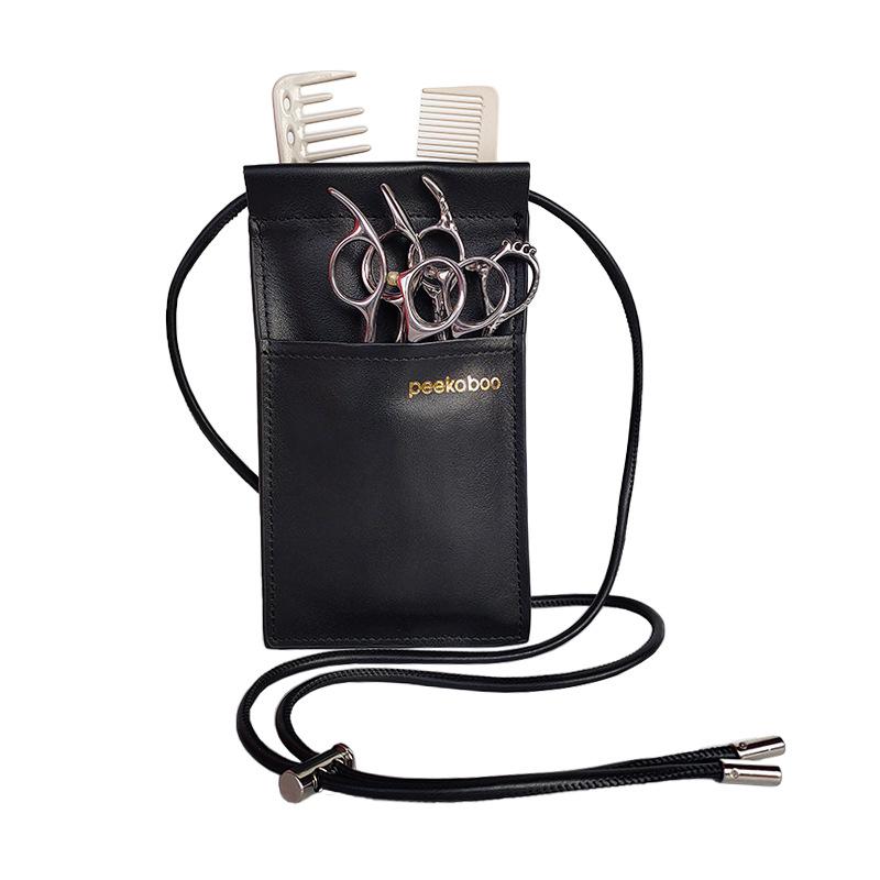 シザーケース 美容師用 ハサミケース 本革 牛革 レザー ヘアスタイリスト ツールバッグ プロ 仕事用 ウエストポーチ 多機能収納 ファッション おしゃれ ブラック ホワイト ブラウン 高級感 耐久性ポーチ(4)