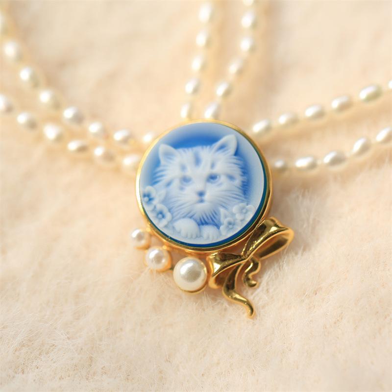 ペンダント 925シルバー メノウ アゲート カメオ 猫 キャットモチーフ ヴィンテージ レトロ アンティーク調 ネックレスチャーム 普段使い