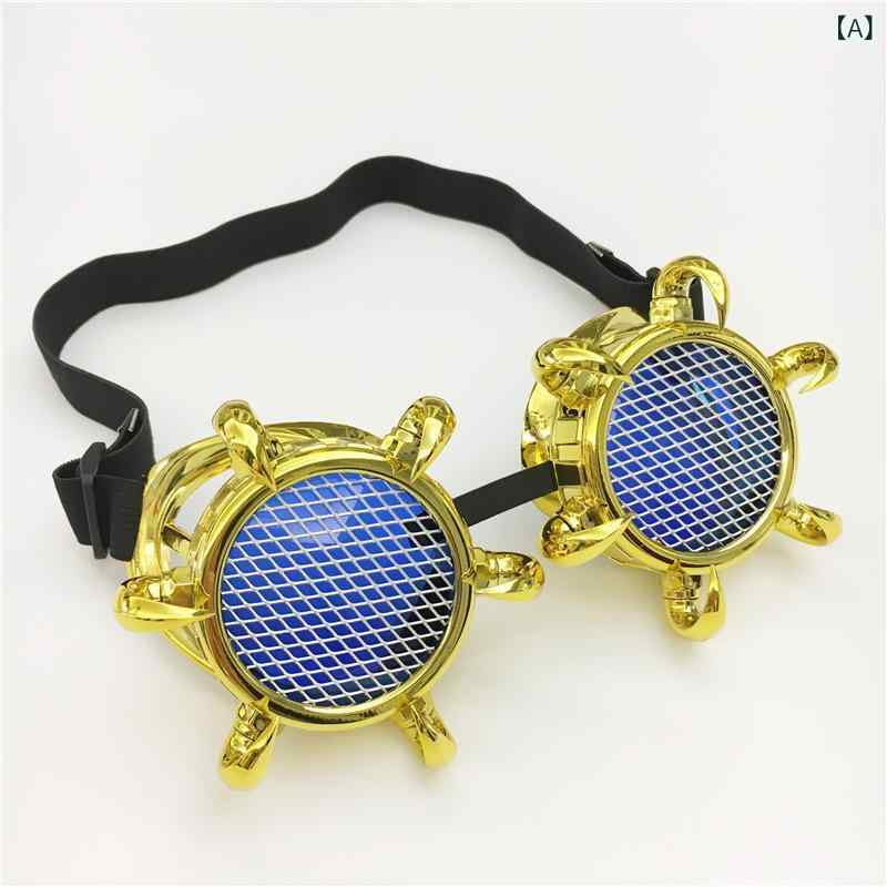 ゴーグル スチームパンク レトロ ヴィンテージ デザイン 眼鏡 フルフレーム スパイク 歯車 デコレーション パーティー イベント コスプレ 帽子 ハット アクセサリー 個性派 ABS樹脂 ゴールド シルバー ブラック ディープパープル アイウェア