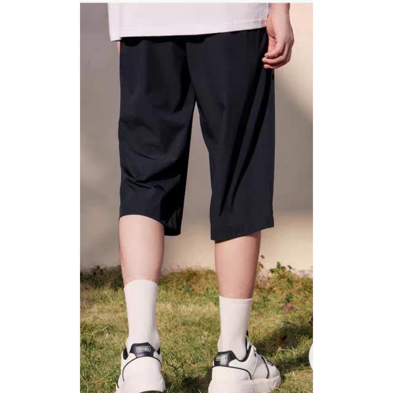 パンツ メンズ 夏用 薄手 ウエストゴム 七分丈 クロップド丈 接触冷感 カジュアル ゆったり ストレート ポリエステル ストレッチ 通気性 速乾 無地 スポーツウェア