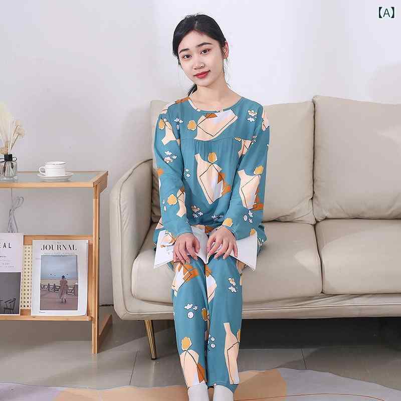 パジャマ レディース 女性用 ママ ジュニア 夏 薄手 長袖 ロングパンツ 上下セット ルームウェア 部屋..
