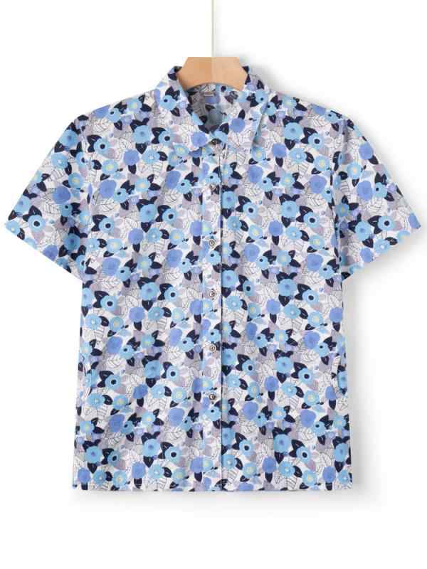 ブラウス レディース ママ 中高年 50代 60代 シニア 花柄 プリント 薄手 ゆったり 体型カバー おしゃれ 上品 若見え 夏 ブルー系 ピンク系 トップス お出かけ 普段着