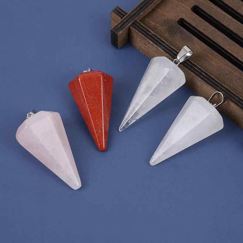 ネックレス 六角柱 天然石 水晶 パワーストーン ファセットカット 振り子 ペンデュラム 紫水晶 白水晶 白 紫 ライトグリーン ピンク レッド お守り ヒーリング アクセサリー 欧米風(4)