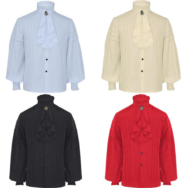 ブラウス 男女兼用 中世 パイレーツ 長袖 フリル ヴィクトリア朝 スチームパンク ゴシック レトロ 貴族風 舞台 演劇 ハロウィン コスプレ 衣装 シフォン 綿