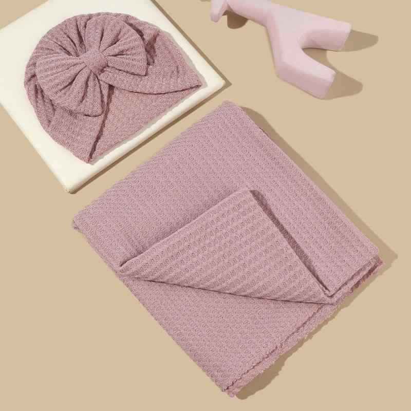 おくるみ 新生児 ベビー 帽子 セット ワッフル ポリエステル ブランケット 春夏秋 無地 ピンク系 イエ..
