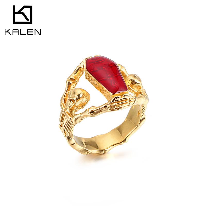 戒指 メンズ 男性用 ゴシック パンク ロック ヴィンテージ 吸血鬼 棺桶 骸骨 スカル ステンレス製 エポキシ樹脂 ブラック スチール ゴールド ファッションリング 指輪