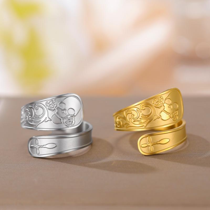 リング 指輪 ユニセックス スカル ローズ クロス ステンレス オープンリング 電鍍加工 光沢感 パンク ..