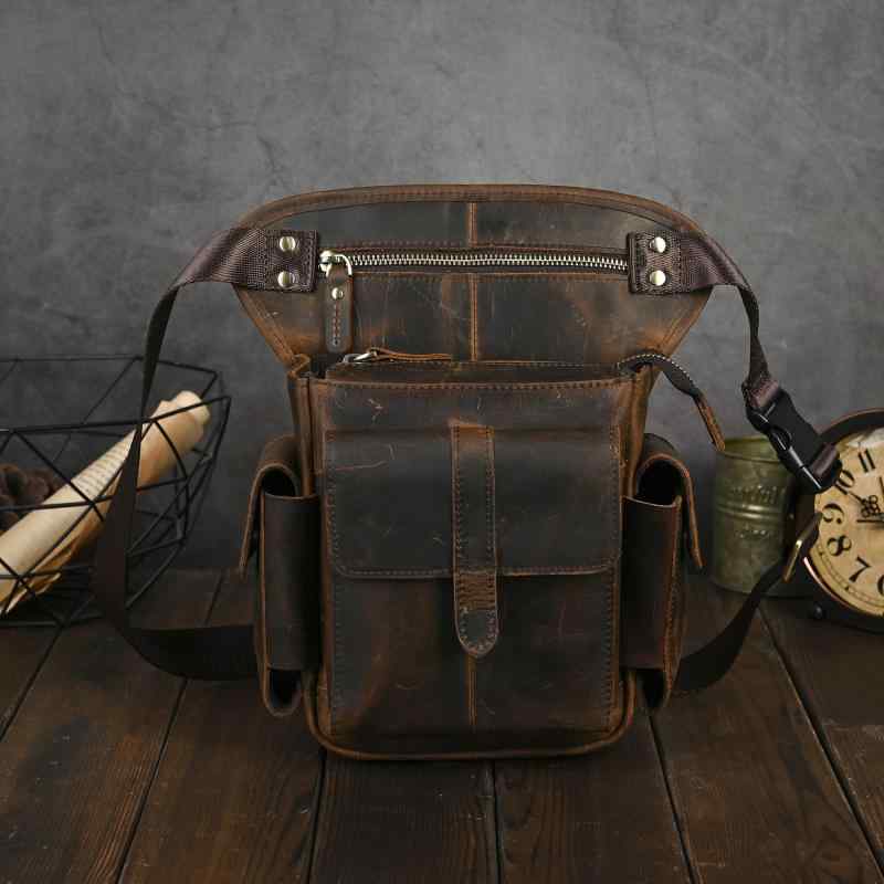 ウエストバッグ メンズ 本革 オイルレザー 牛革 レトロ ヴィンテージ クール ワイルド レッグバッグ レ..