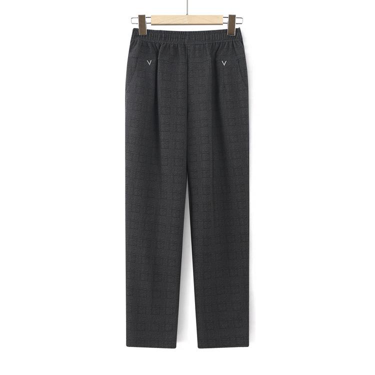 パンツ レディース ママ ミセス シニア 大きいサイズ ゆったり ストレート ロングパンツ 春 秋 カジュアル リラックス ポリエステル 微ストレッチ 伸縮性 普段使い 部屋着 通勤 オフィス 縦縞 チェック柄 ブラック