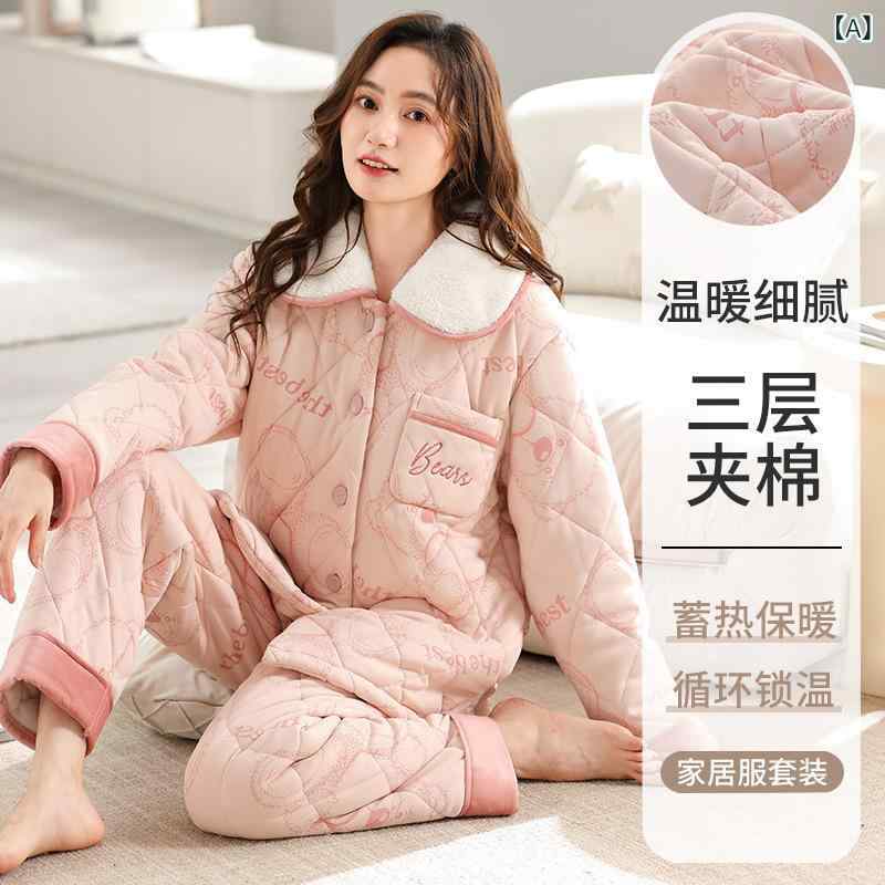 パジャマ レディース 冬用 ママ 中年女性向け あったか 肉厚 保温 三層構造 サンゴフリース 上下セット 長袖 長ズボン テーラードカラー ルームウェア 部屋着 ポリエステル 高級感