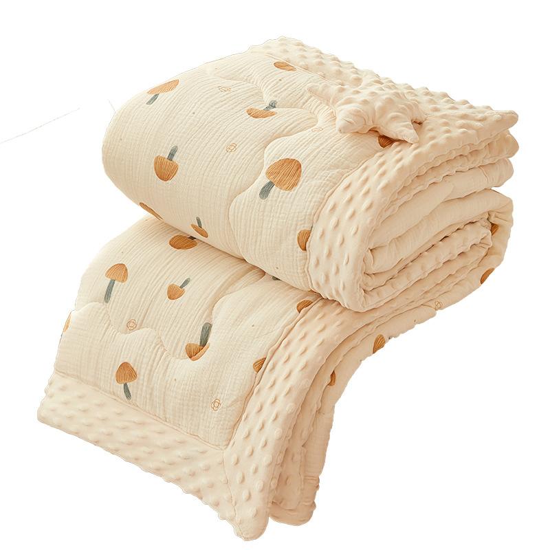 おくるみ ベビー布団 新生児 赤ちゃん 掛け布団 秋冬 綿 しわ加工ガーゼ ドットボア 大豆繊維入り プリント柄 お昼寝 安眠ブランケット