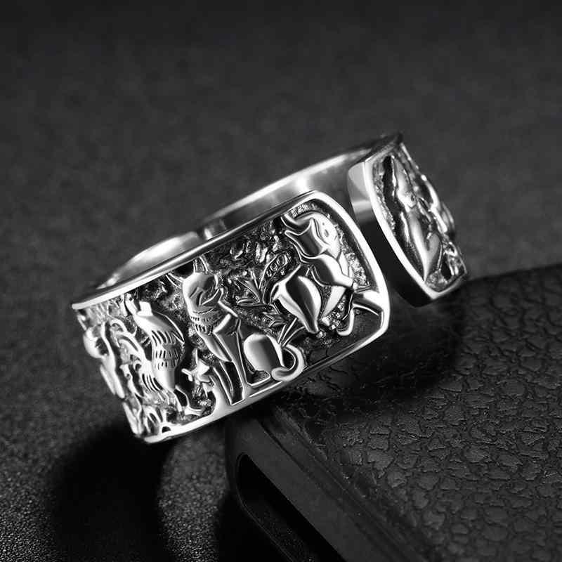 リング メンズ 男性用 十二支 タイシルバー S925 シルバー ライトラグジュアリー 個性派デザイン オープンリング フリーサイズ 調節可能 レトロ ヴィンテージ 普段使い(4)