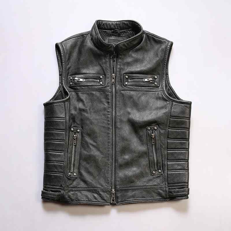 ベスト メンズ 牛革 本革 レザー スタンドカラー ライダース バイカー ロック カジュアル ヴィンテージ..