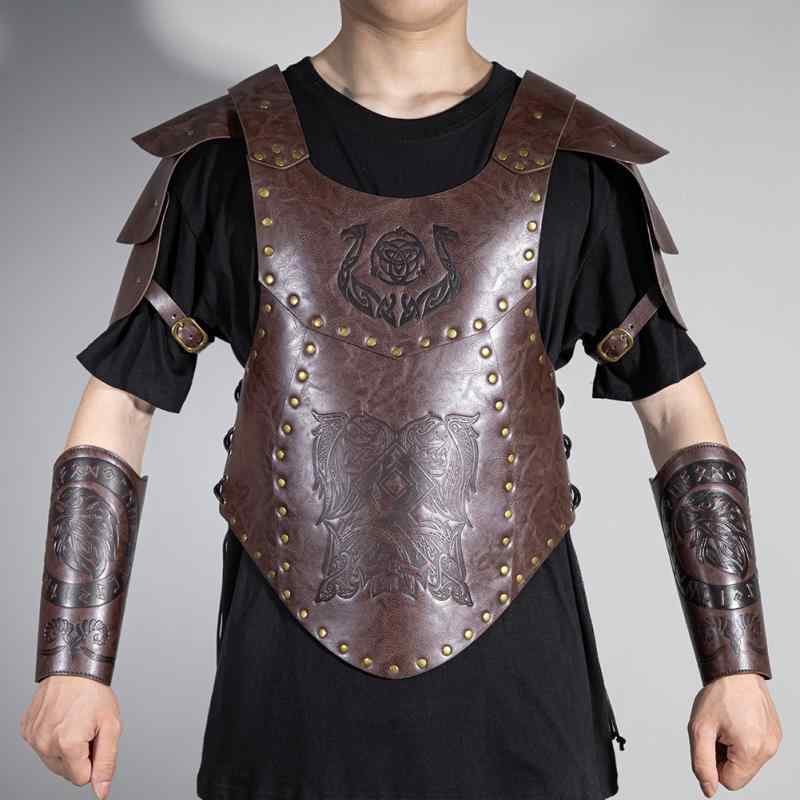 コスプレ衣装 レディース ハロウィン 仮装 イベント マント ケープ ベスト ジレ パンク レトロ ヴィンテージ 型押し 鎧 アーマー 騎士 ナイト PUレザー...