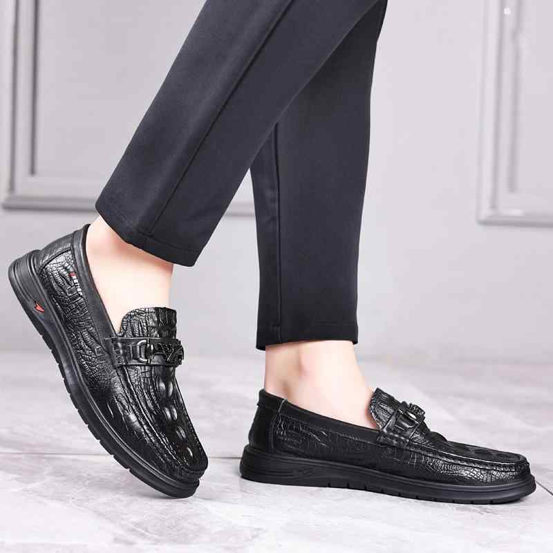 ローファー メンズ ドライビングシューズ 牛革 本革 クロコダイル柄 型押し スリッポン ビジネス カジュアル 革靴 ラウンドトゥ 防滑 ゴム底