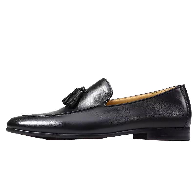 ローファー メンズ 本革 牛革 レザー タッセル 革靴 スリッポン ドライビングシューズ モカシン 英国風 カジュアル ビジネス ポインテッドトゥ 低ヒール チャンキーヒール 通気性 防水 防臭 滑り止め ブラック ブラウン 春