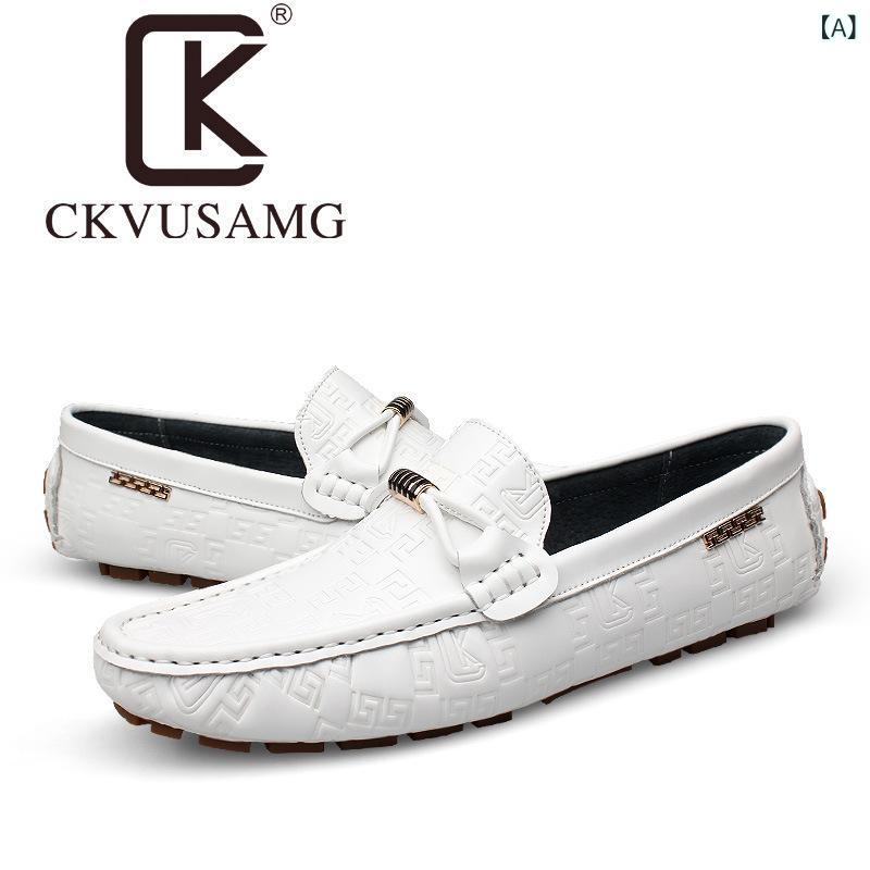 ドライビングシューズ メンズ モカシン 牛革 本革 スリッポン ローファー カジュアル 革靴 レザーシューズ ラウンドトゥ ローヒール 韓国風 ビジネスカジュアル 普段使い 通勤 デイリー ステッチ 白 青 黒