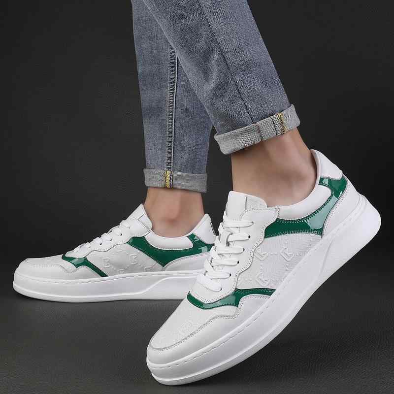 スニーカー メンズ 男性用 牛革 ステッチ トーテム柄 インヒール 厚底 カジュアルシューズ ラウンドトゥ 通気性 クッション性 耐摩耗性 ラバーソール 羊革裏地 デイリーユース 普段使い オールシーズン対応 ホワイト ブルー グリーン