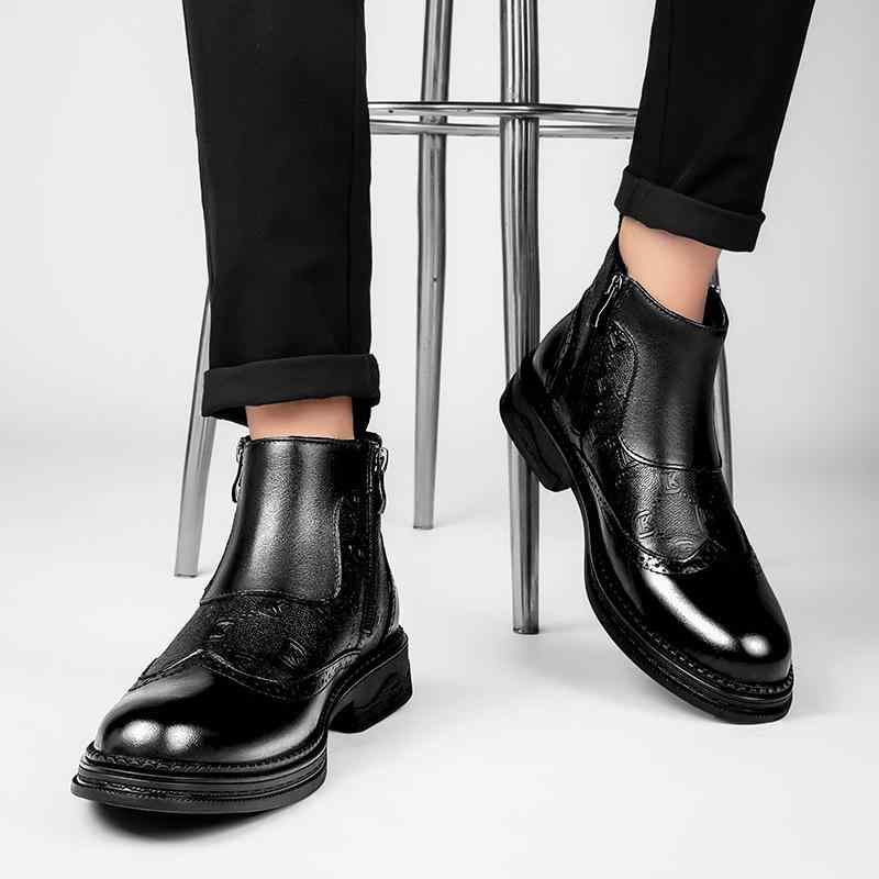 チェルシーブーツ メンズ ショートブーツ サイドジップ 革靴 本革 牛革 ブリティッシュ ブローグ メダリオン ウイングチップ 冬用 暖かい 裏ボア 保温性 防滑 通気性 カジュアル ビジネス