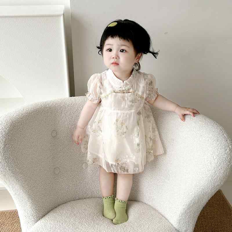 ワンピース キッズ 女の子 可憐な チュール レース パフスリーブ プリンセス風ドレス 半袖 ふんわり Aライン お呼ばれ お出かけ 発表会 ポリエステル 綿 裏地 イエロー パープル かわいい