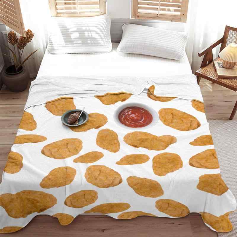 ブランケット フライドチキン柄 おもしろい 食べ物モチーフ フランネル 柔らかい肌触り 快適 保温性 軽量 速乾性 ポリエステル製 オールシーズン対応 北欧風 ソファカバー ひざ掛け プレゼント