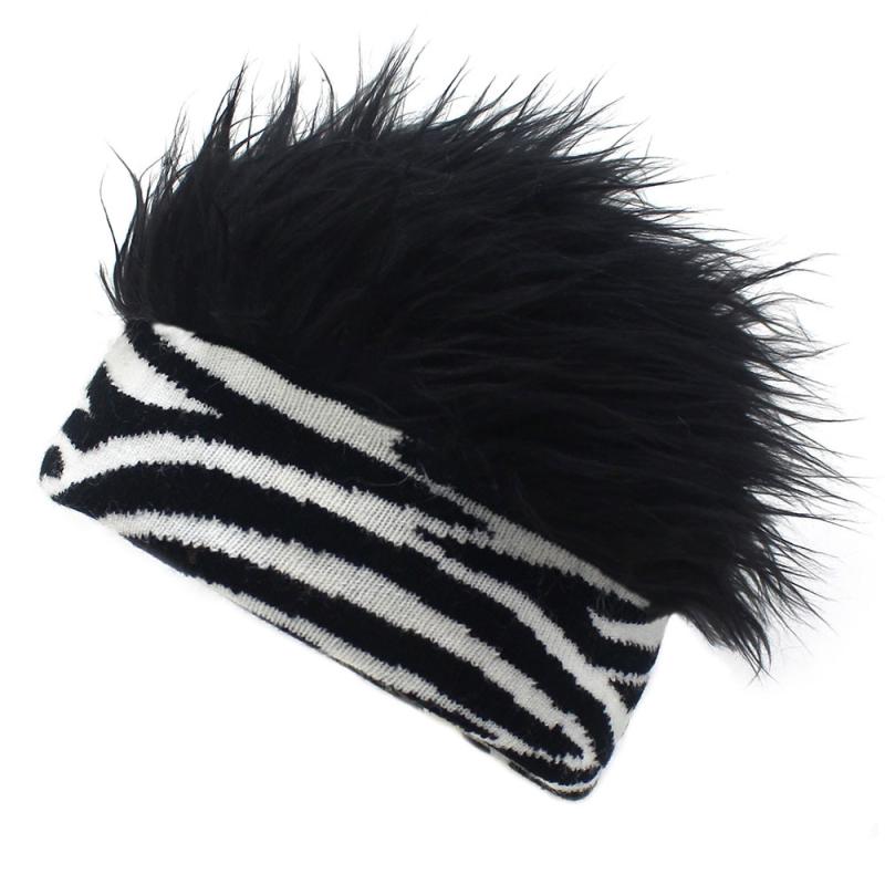 ニット帽 ユニセックス 男女兼用 個性的 ストライプ チェック柄 幾何学模様 ファー付き ウィッグキャッ..