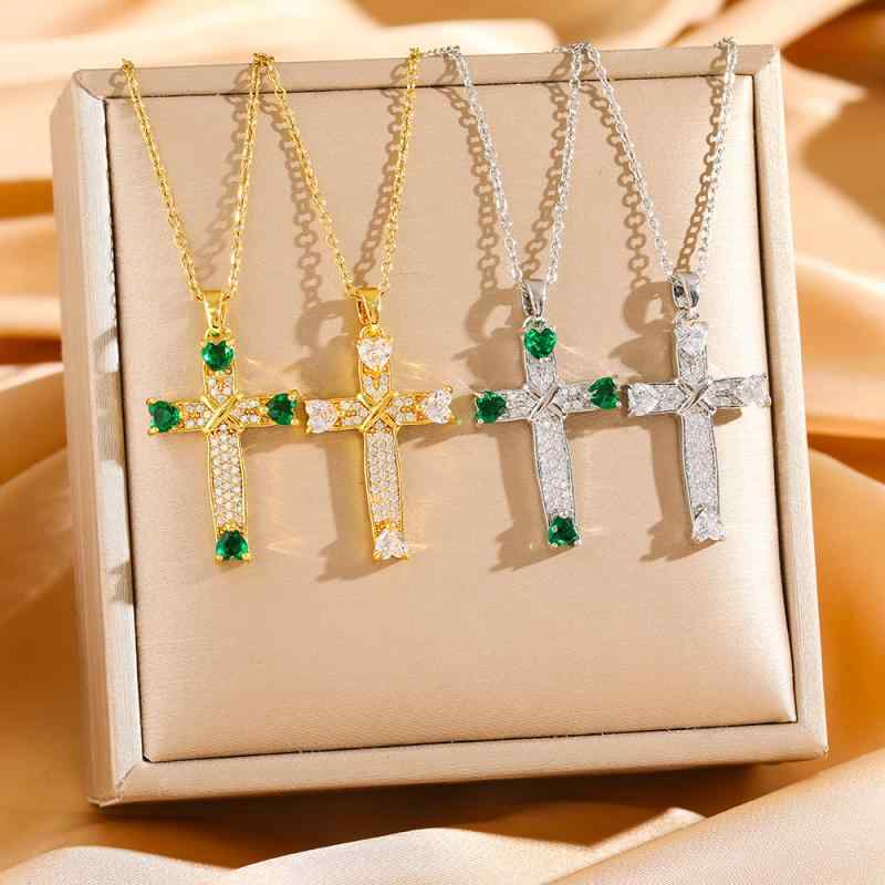 ネックレス レディース ペンダント クロス 十字架 ジルコニア フルパヴェ ラインストーン サージカルス..