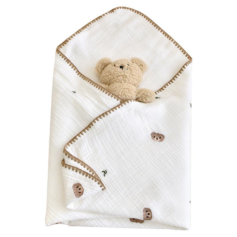 おくるみ ベビー 新生児 赤ちゃん 純綿 コットン ガーゼ 刺繍 シェルステッチ 出産祝い 退院時 ブランケット スワドル 寝具 四重ガーゼ 六重ガーゼ かわいい