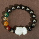 ブレスレット メンズ 天然石 パワーストーン 黒曜石 オブシディアン 貔貅 ヒキュウ 和田玉 金曜石 五路財神 数珠 念珠 腕輪 金運アップ 財運招来 開運 お...