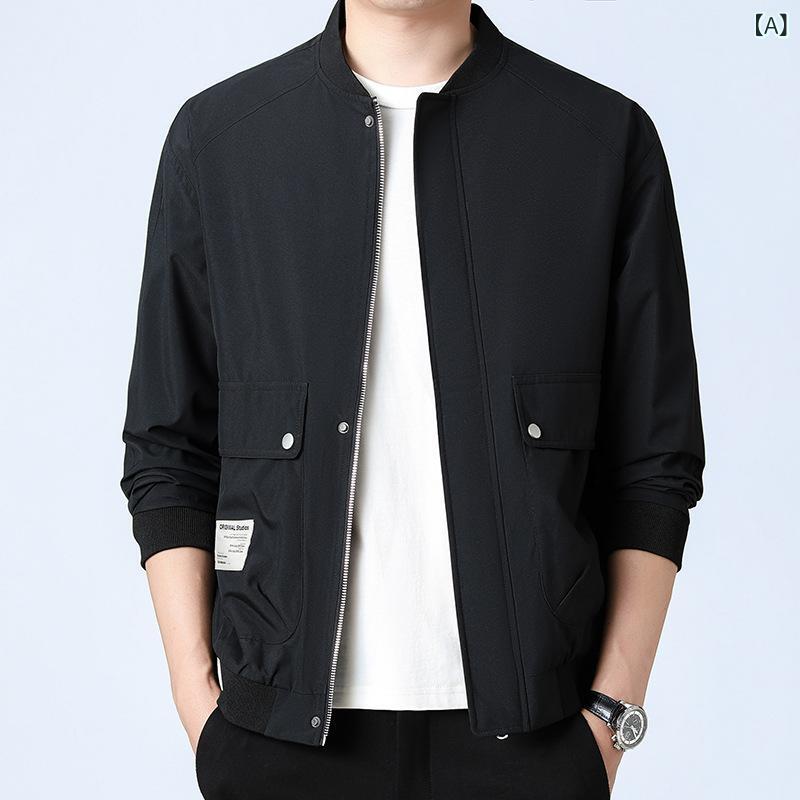 ワークジャケット メンズ 男性用 スタンドカラー ブルゾン カジュアル デイリーユース アウター 薄手 軽量 春 秋 ポリエステル 通気性 防風 耐摩耗性 ゆったり ルーズフィット