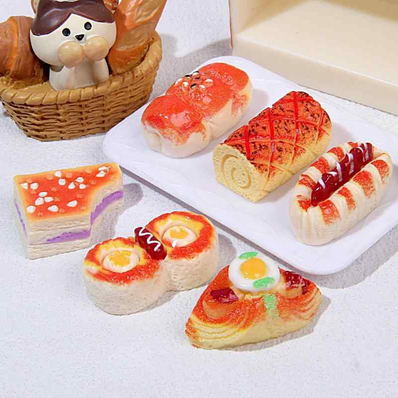 ヘアアクセサリーパーツ ミニチュアパン 樹脂製 フェイクフード 食玩 DIY 髪飾り 目玉焼きパン ホットドッグパン 黒ごまパン タロイモクリームパン ベーカリー ディスプレイ ミニチュアキッチン小物