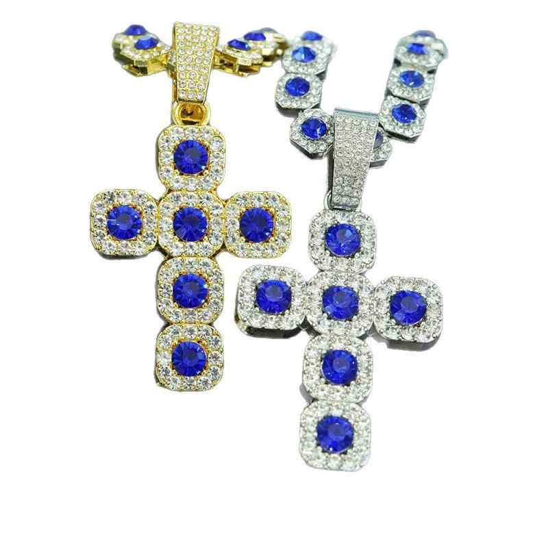 ネックレス 男女兼用 欧米風 個性的 大粒ラインストーン 十字架 キューバンチェーン ヒップホップ ストリート系 ラッパー 合金製 ペンダント 首飾り アクセサ...