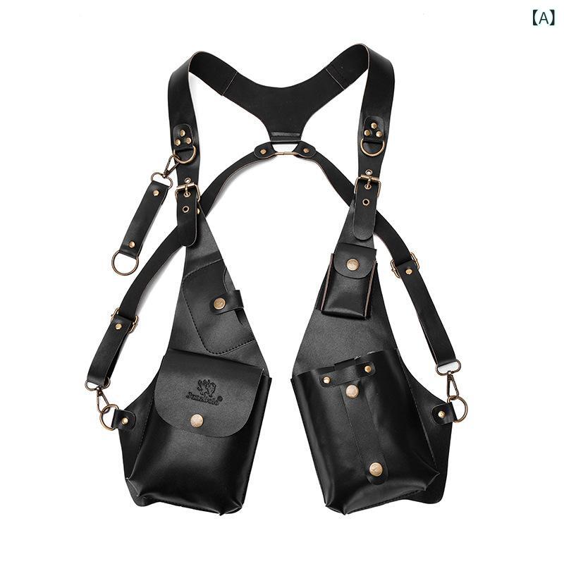 ボディバッグ ユニセックス スチームパンク レトロ 中世風 多機能 多収納 スマホ収納 PUレザー ショルダーバッグ チェストバッグ ブラック ダークブラウン ライトブラウン