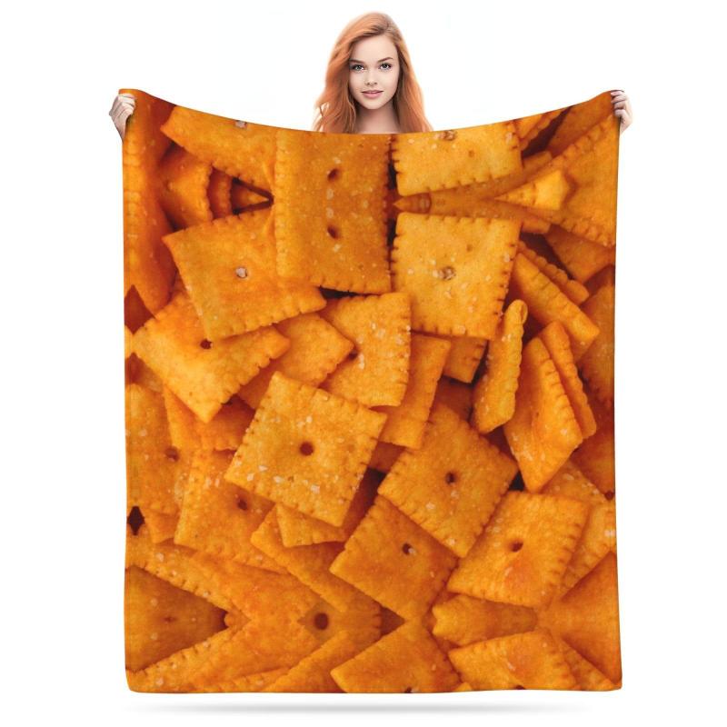 ブランケット 遊び心ある食品柄 リアルプリント チーズビスケット フランネル ポリエステル 軽量 保温 ..