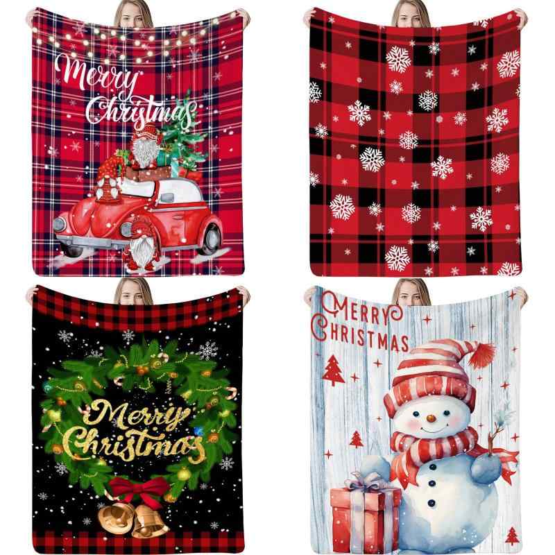 ブランケット クリスマス 新年 ホリデー ギフト プレゼント サンタクロース 柄 格子柄 チェック柄 デジタルプリント 毛布 膝掛け ポリエステル オールシーズン 暖かい リビング 寝室