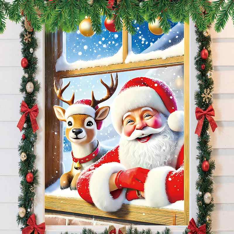 カーテン クリスマス柄 サンタクロース トナカイ 寝室 リビング 子供部屋 遮光 穴あけ不要 目隠し ポリエステル 装飾 窓用 選べるデザイン
