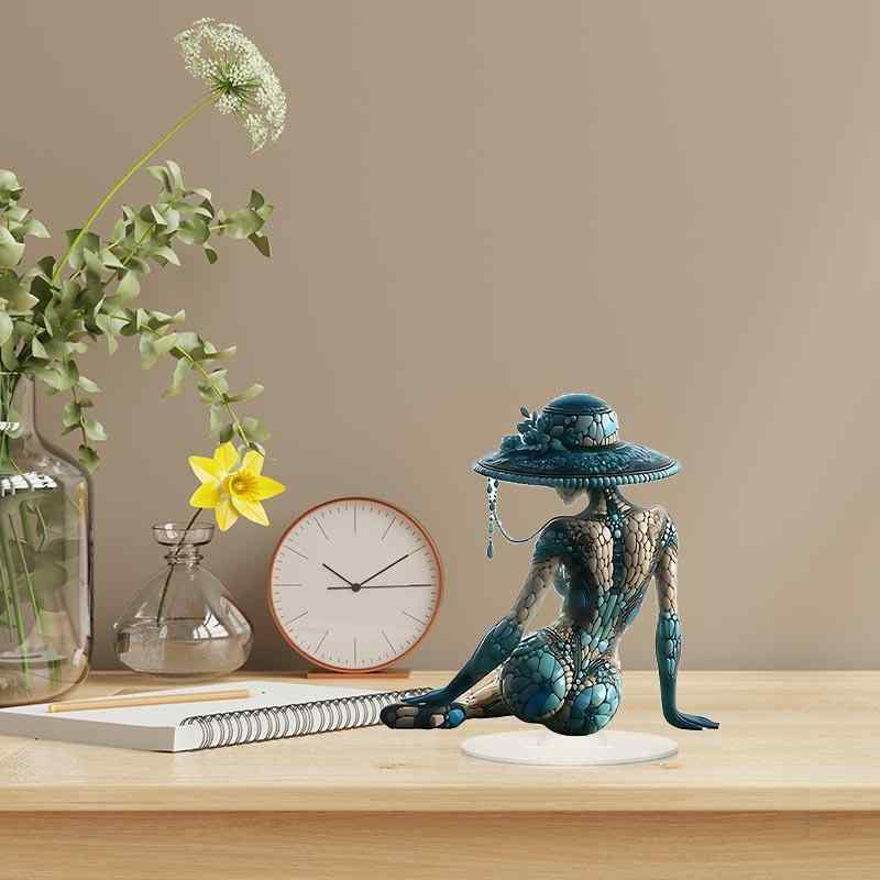 置物 女の子 かわいい 帽子をかぶった少女 アクリルプレート 卓上オブジェ デスク リビング 玄関 ホー..