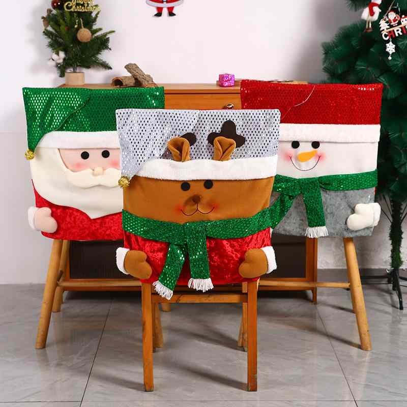 椅子カバー クリスマス チェアカバー スツールカバー ダイニング 食卓 部屋飾り 布製 スパンコール キラキラ サンタクロース 雪だるま トナカイ デコレーション オーナメント イベント パーティー 簡単装着 かわいい 北欧風 おしゃれ