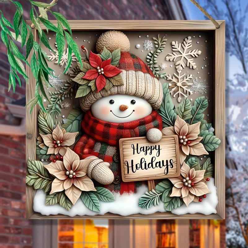 クリスマスオーナメント 木製ボード 彫刻 雪だるま アクリルチェーン 麻縄 吊り下げ飾り 玄関 窓 室内装飾 ウォールデコレーション クリスマス飾り プレゼント...