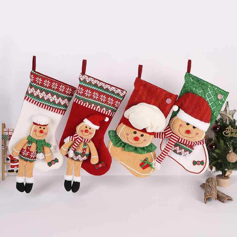 クリスマス ストッキング 靴下 ジンジャーブレッドマン 柄 赤い帽子 コック帽 長足デザイン かわいい ..