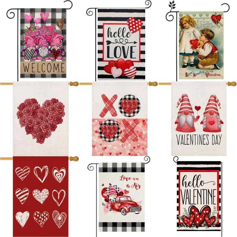 ガーデンフラッグ バレンタイン クリスマス 冬 祝日 庭 屋外 玄関 ポーチ テラス エントランス 麻 リネ..