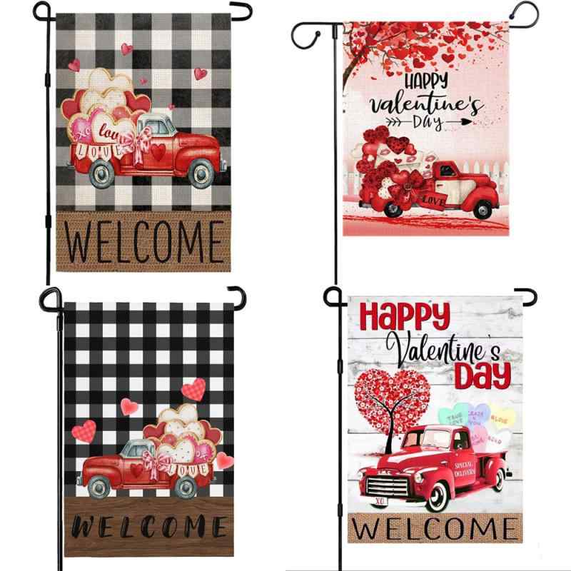 ガーデンフラッグ バレンタインデー クリスマス 冬 庭 玄関 屋外用 デコレーション リネン 麻 季節の飾..
