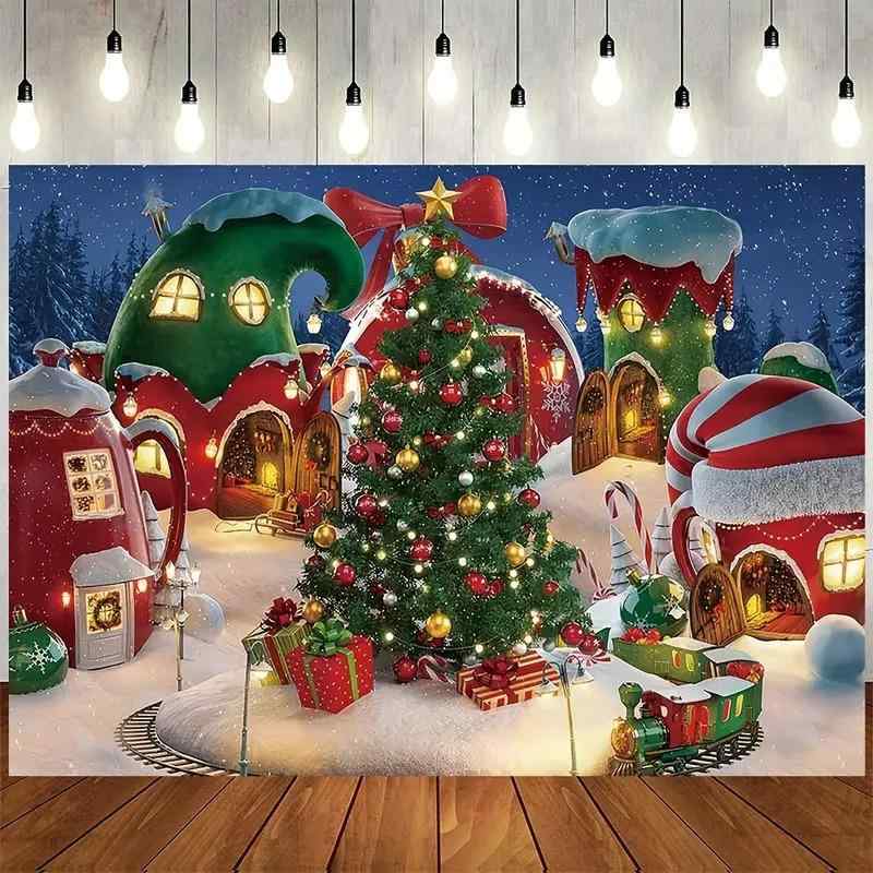 タペストリー クリスマスツリー クリスマスコテージ柄 壁掛け ウォールデコレーション 北欧風 おしゃれ かわいい 長方形 ポリエステル製 リビング 寝室 子供部屋 部屋飾り 背景布