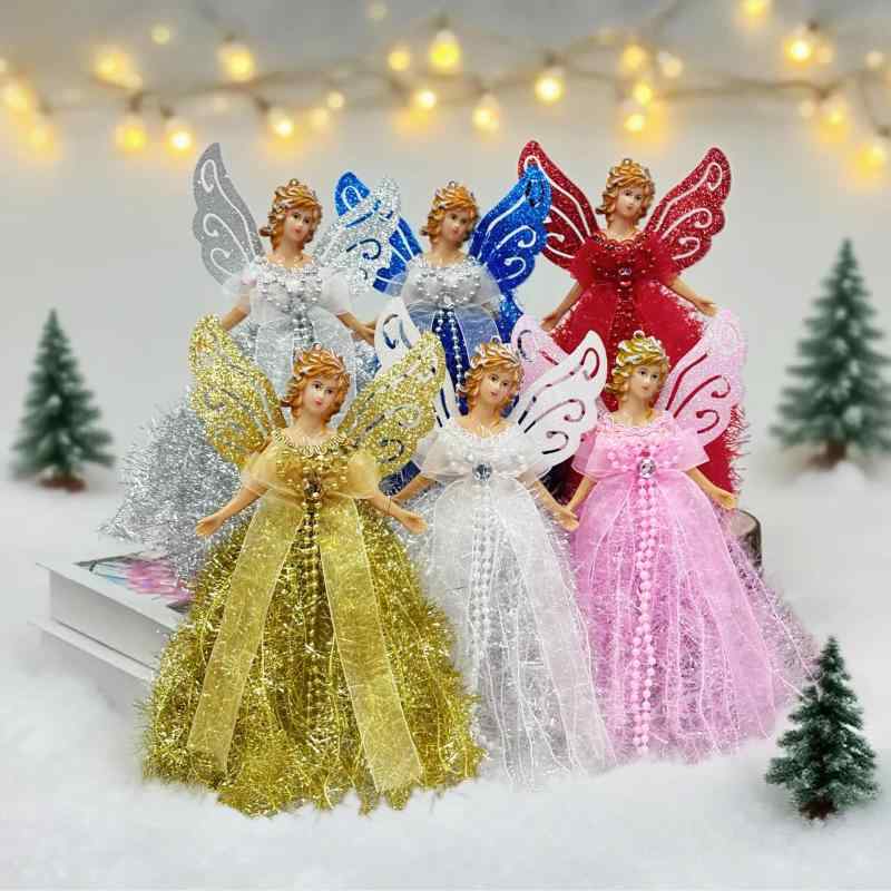 クリスマスオーナメント 天使 エンジェル 立ち姿 ふわふわ 布製 ハンドメイド 卓上飾り クリスマスツリ..