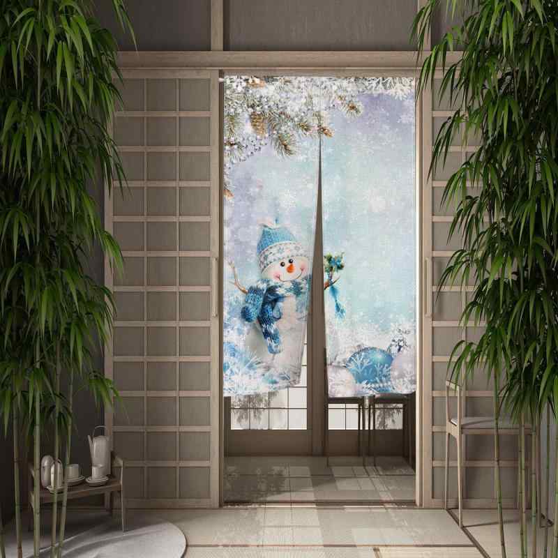 のれん クリスマス 雪だるま柄 間仕切り 目隠し 風水 暖簾 玄関 リビング 寝室 キッチン 脱衣所用 ショート丈 ポリエステル布製 おしゃれ かわいい 和室 洋室