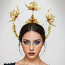 ヘアアクセサリー レディース ロリータ 欧米スタイル ハンドメイド 太陽 王冠 ティアラ クラウン カチューシャ ゴールド ゴージャス クリスマス 誕生日 イベ...