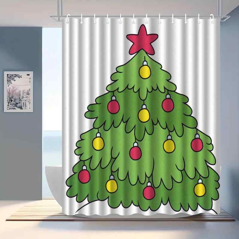 シャワーカーテン クリスマスツリー柄 ポリエステル 防水 撥水 バスルーム お風呂場 トイレ 脱衣所 ク..