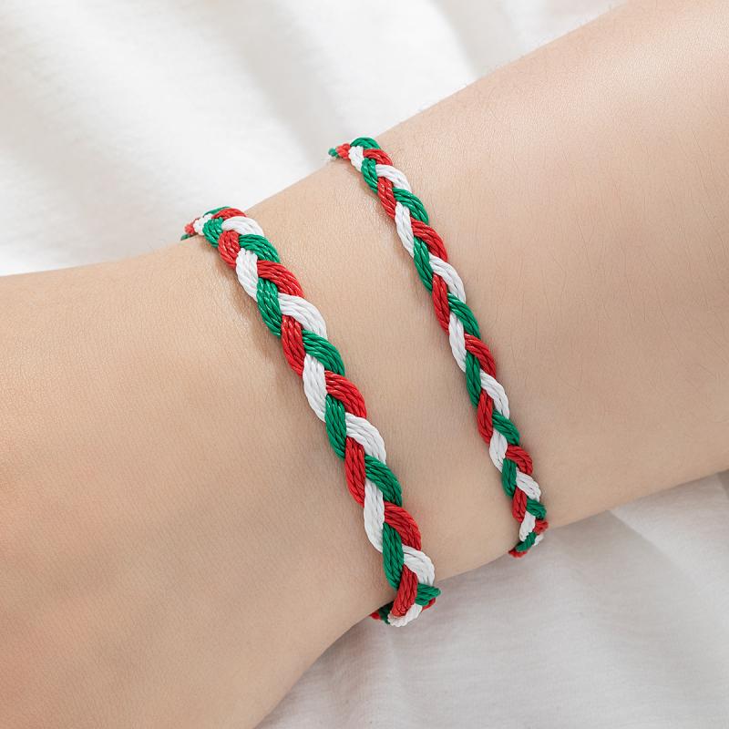 ブレスレット レディース 女性用 3色コード編み込み サイズ調整可能 アジャスター付き 2点セット クリ..