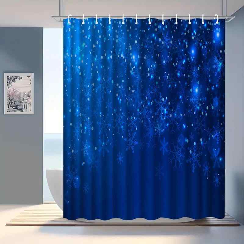 シャワーカーテン アメリカンスタイル クリスマス 雪柄 スノーフレーク ポリエステル 防水 撥水 デジタルプリント 浴室 バスルーム 穴あけ不要 セット